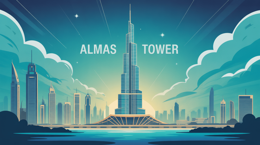illustration stylisée de almas tower in dubai au cœur de jumeirah lake towers