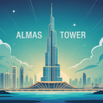 illustration stylisée de almas tower in dubai au cœur de jumeirah lake towers