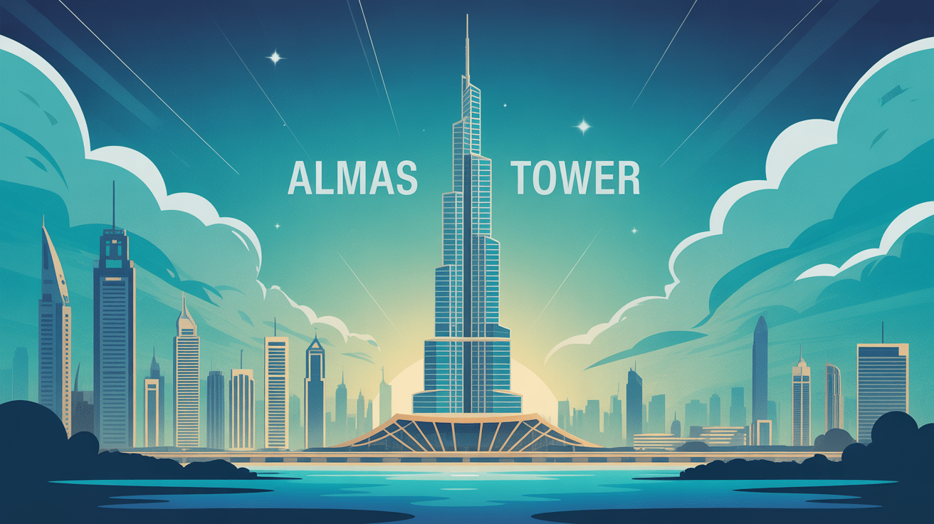 illustration stylisée de almas tower in dubai au cœur de jumeirah lake towers
