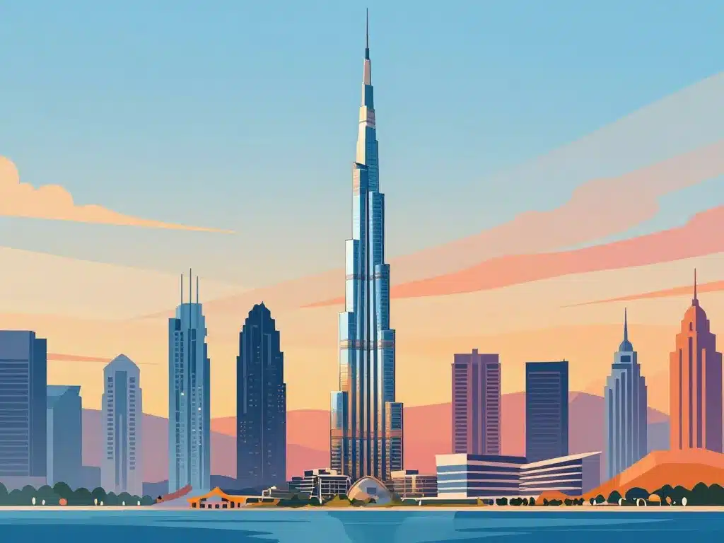 vue éditoriale de almas tower in dubai parmi les gratte-ciel