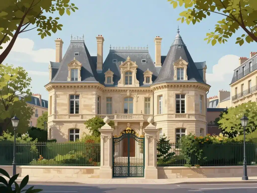 manoir parisien architecture urbaine et jardin privé