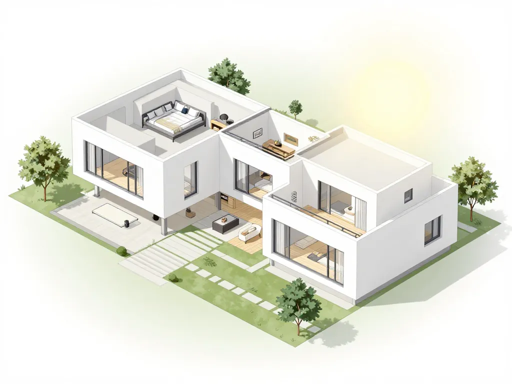 Schéma plans maisons blanche aménagement harmonieux