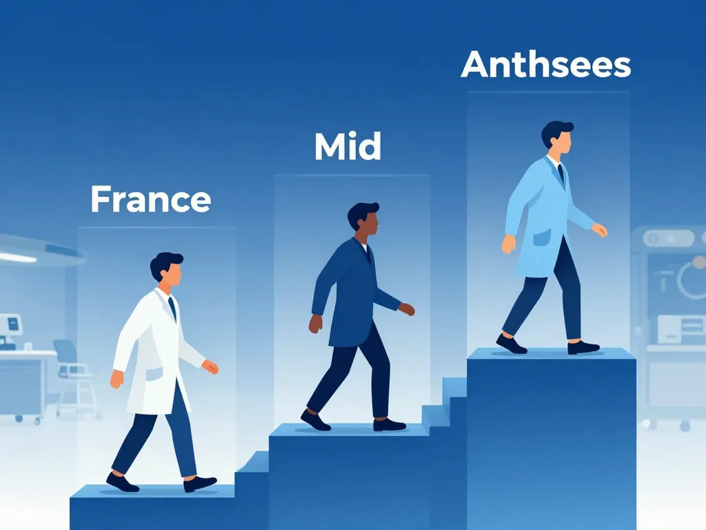 Graphique niveaux salaire anesthésiste début milieu fin de carrière