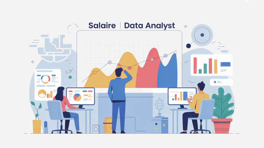 Illustration centrale salaire data analyst France sur fond techno