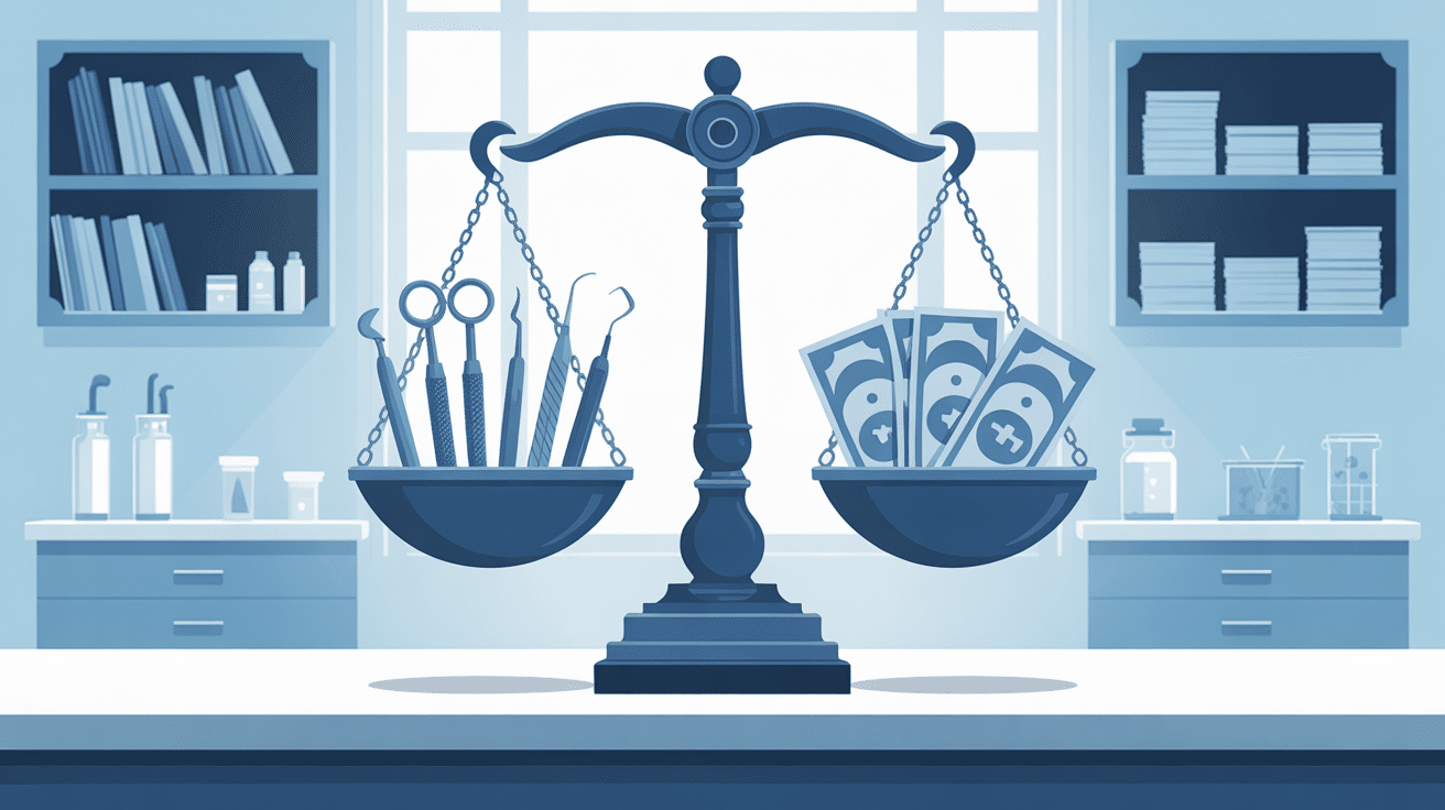 Illustration salaire dentiste balance outils billets