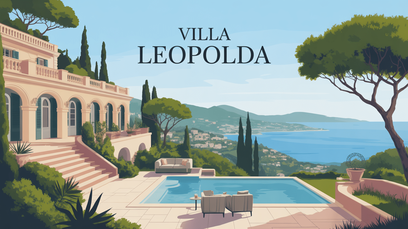 illustration villa leopolda sur colline méditerranée
