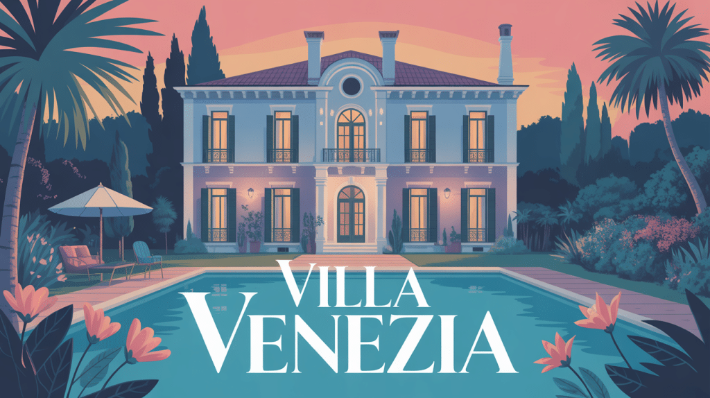 villa venezia illustration élégante canaux jardin