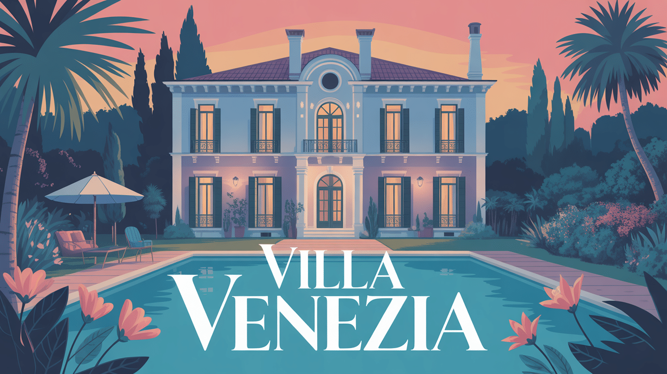 villa venezia illustration élégante canaux jardin