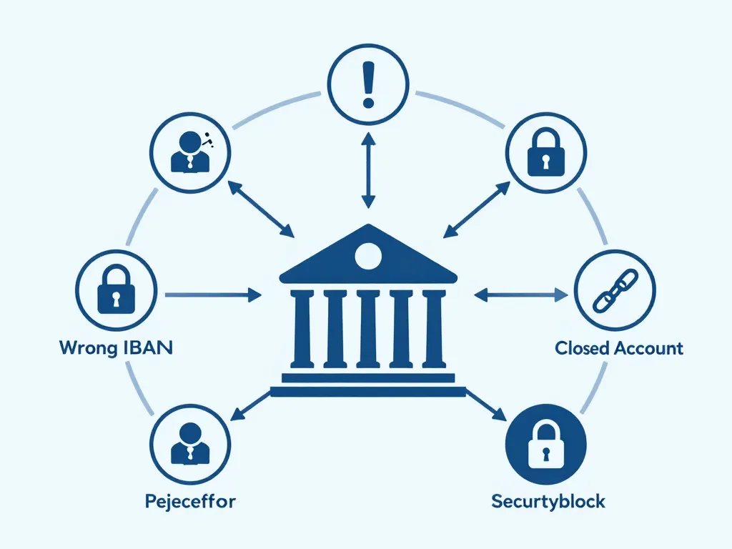 Virement refusé par la banque du bénéficiaire, schéma causes principales