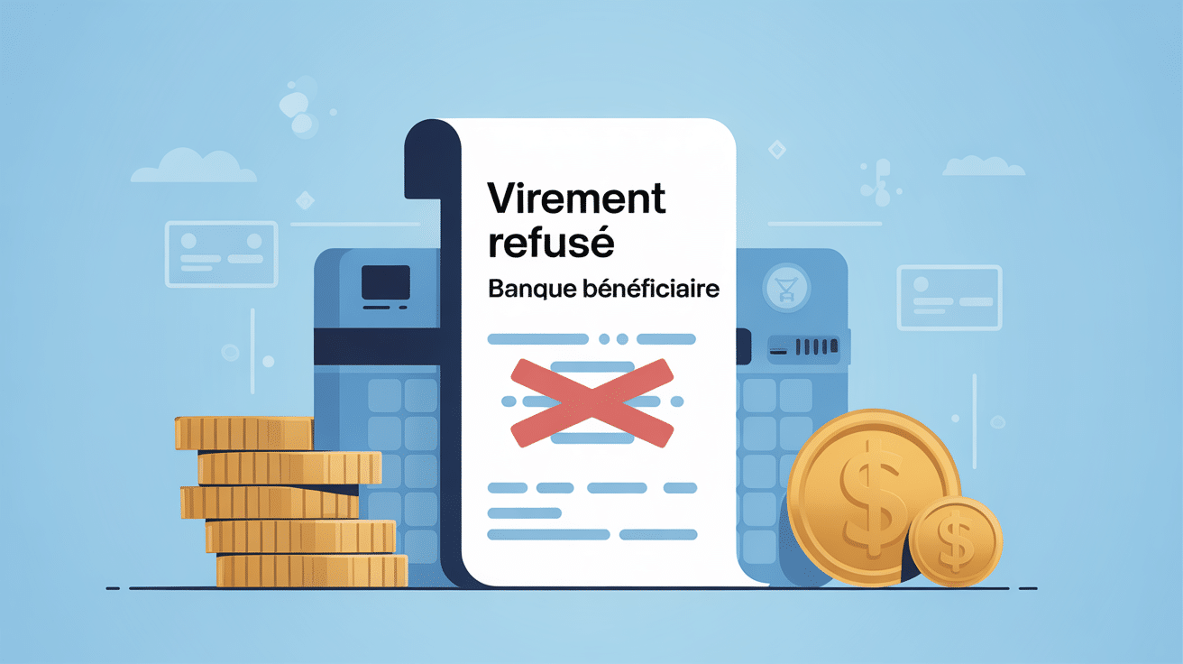 Virement refusé par la banque du bénéficiaire, ambiance rassurante, illustration vectorielle