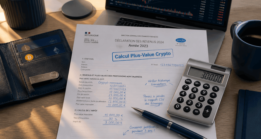 calcul plus value crypto sur formulaire fiscal