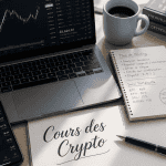 Cours des crypto sur écran avec graphique et outils