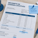 Décomptes de charges locatives sur bureau avec calculatrice et clés