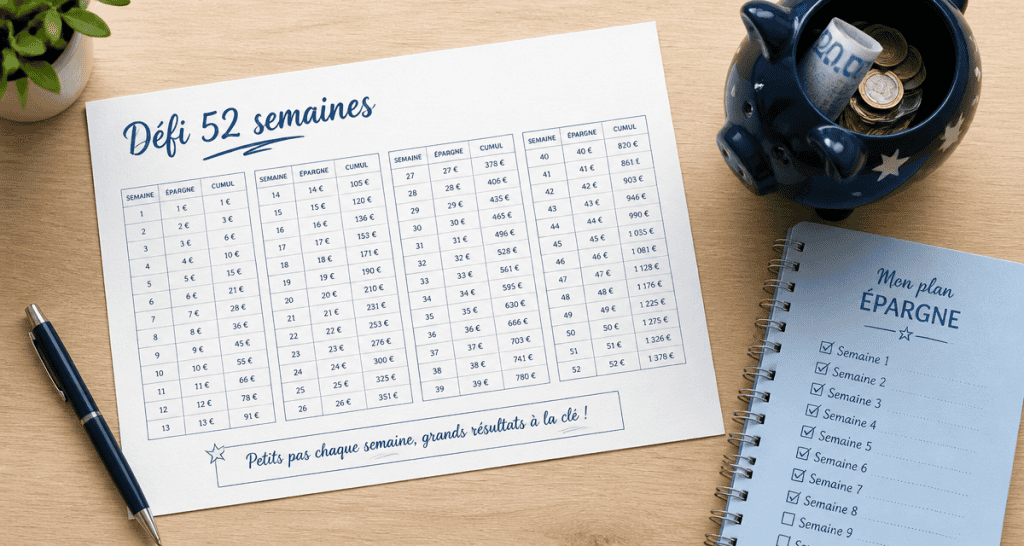 defi economie grille 52 semaines sur bureau