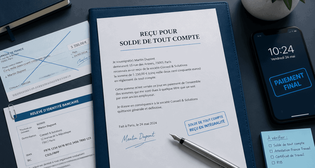 délai paiement solde de tout compte chèque ou virement sur bureau