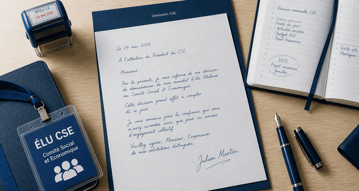 demission du cse lettre sur bureau