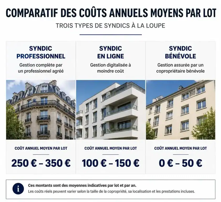 Comparatif des tarifs de syndic pour petite copropriété : professionnel, en ligne et bénévole