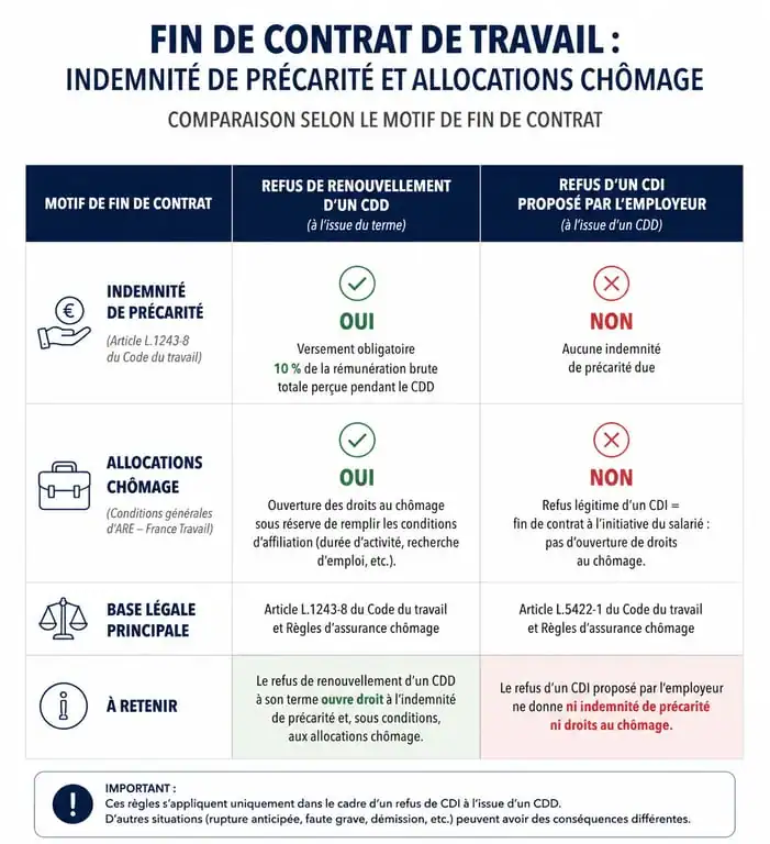 Infographie sur les droits et indemnités lors du non renouvellement de cdd par le salarié