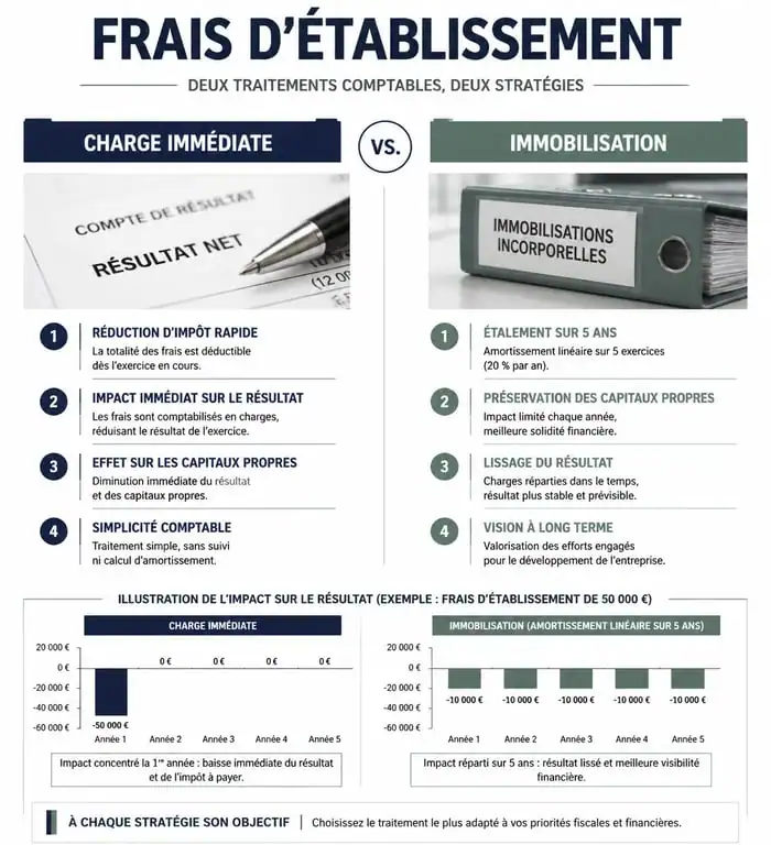 Comparatif comptable : frais d'établissement en charge immédiate ou immobilisation