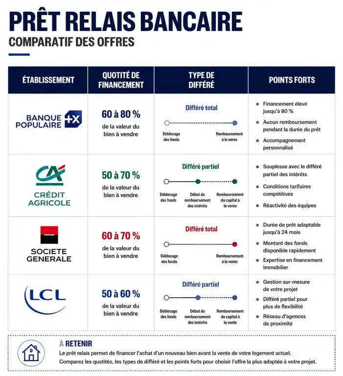 Tableau comparatif des banques pour trouver la meilleure banque pour le prêt relais immobilier
