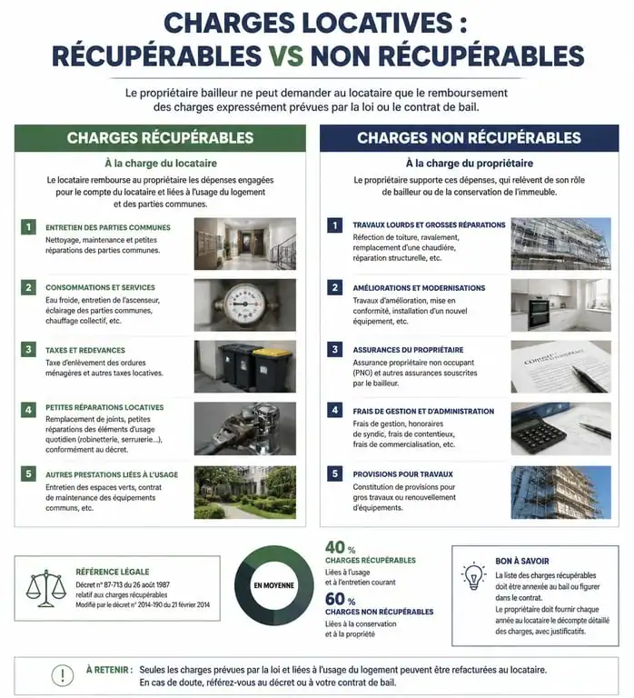 Infographie des charges récupérables et non récupérables en location