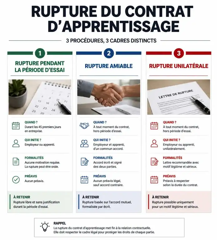 Infographie des procédures de rupture de contrat d'apprentissage