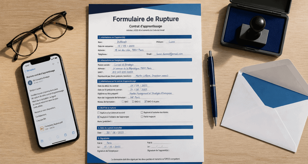 formulaire rupture contrat apprentissage sur bureau