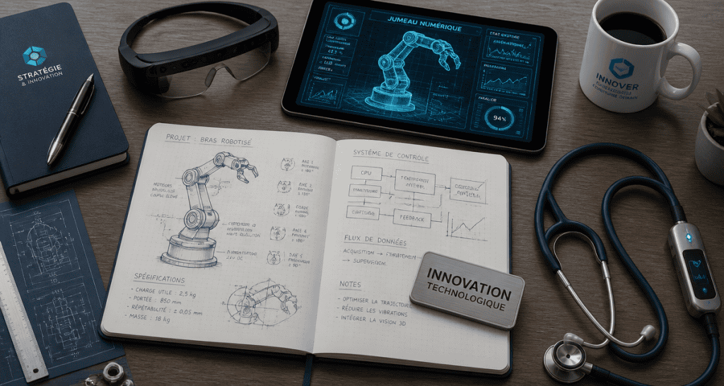 Innovation technologique objets high-tech sur bureau