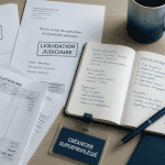liquidation judiciaire et licenciement, documents sur bureau