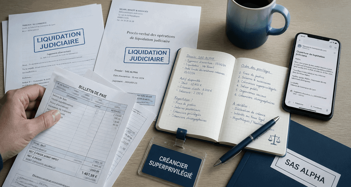 liquidation judiciaire et licenciement, documents sur bureau