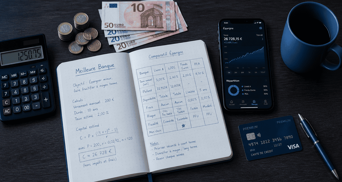 meilleur banque pour placer son argent, bureau avec calculs et comparatif