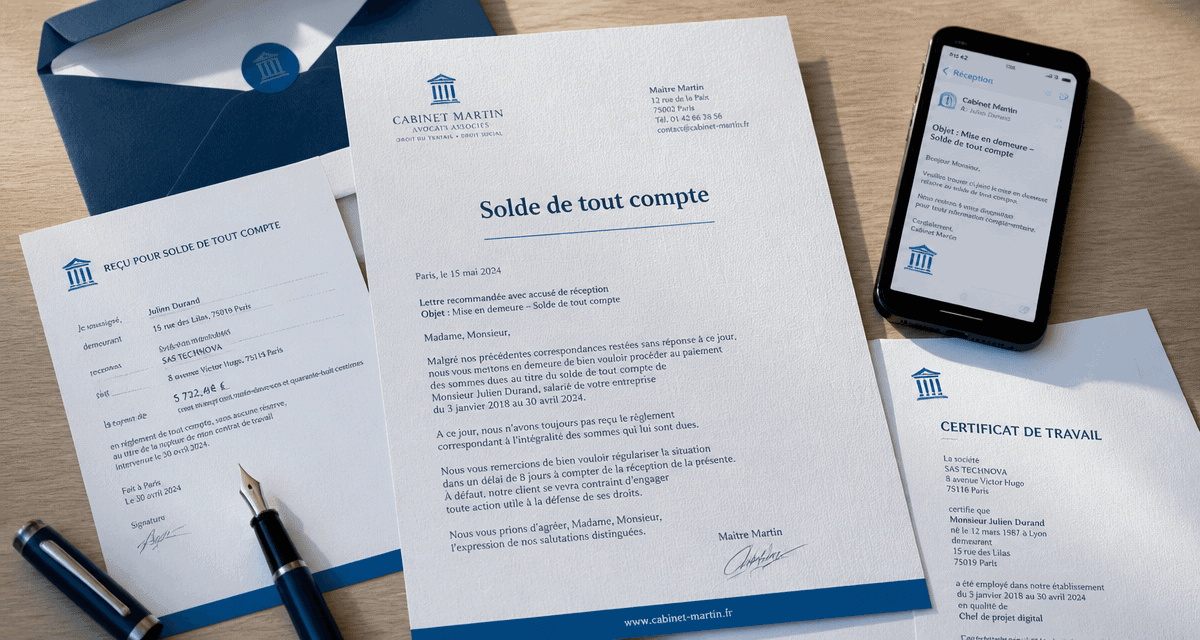 mon patron traine pour mon solde de tout compte, documents et lettre