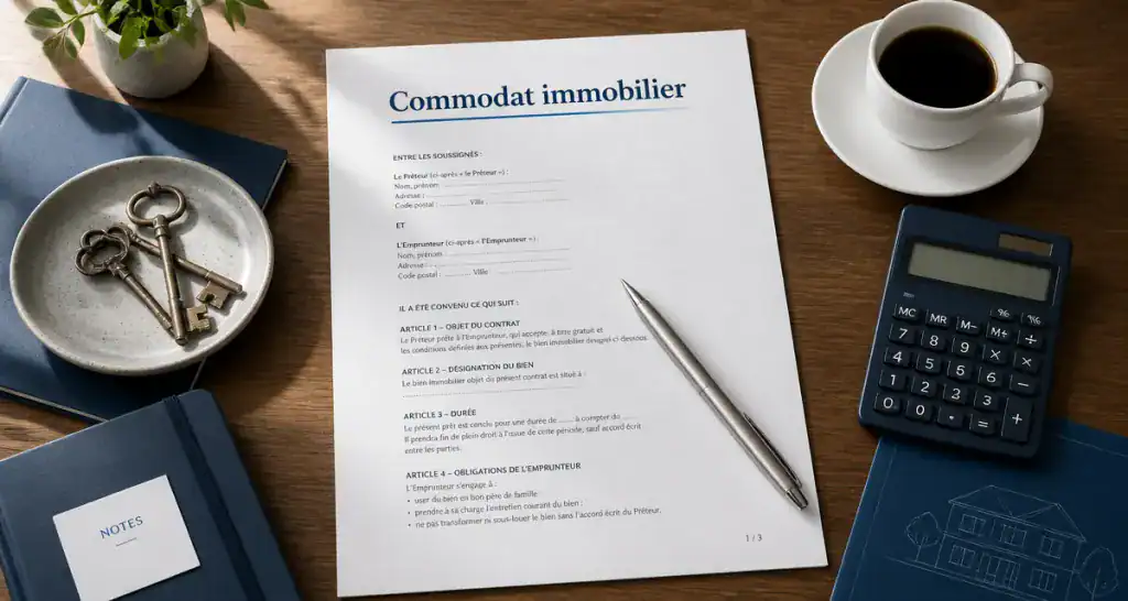 contrat commodat immobilier sur bureau avec clés