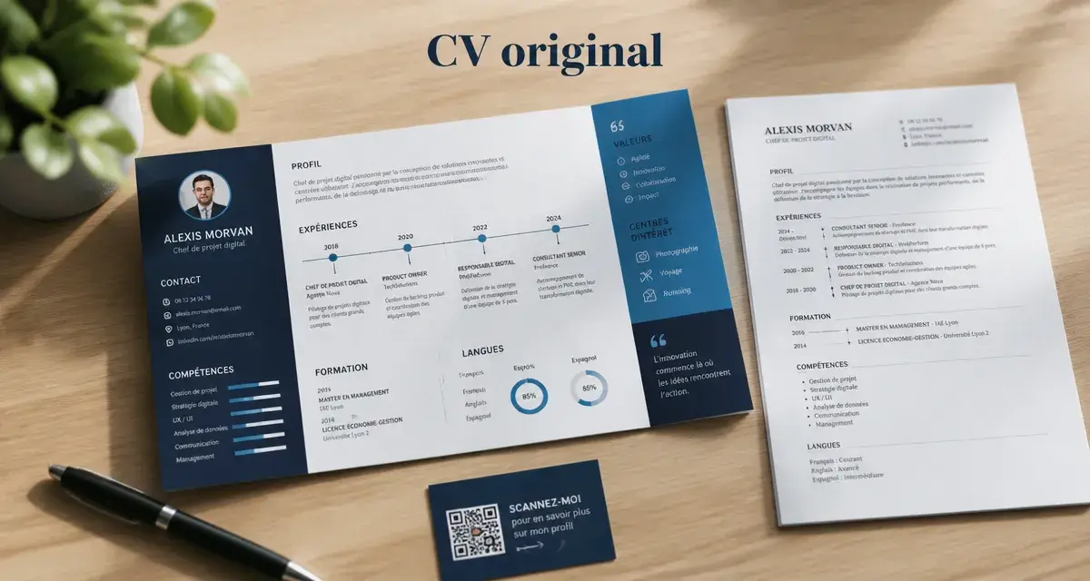 cv original exemple : CV créatif sur table, 4 styles