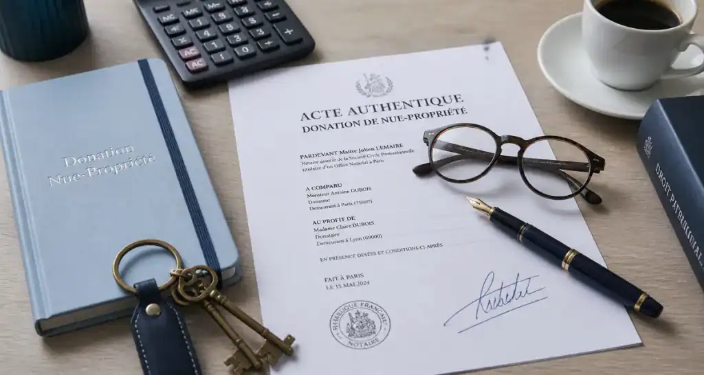donation nu propriété après 70 ans acte notarié et clés sur bureau