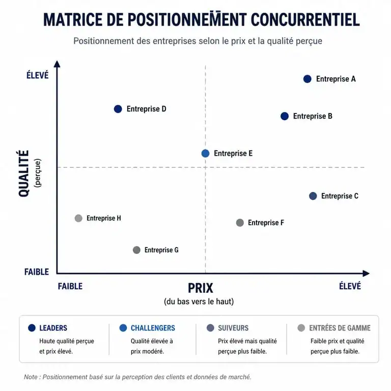 Matrice de positionnement d'une entreprise sur un marché concurrentiel