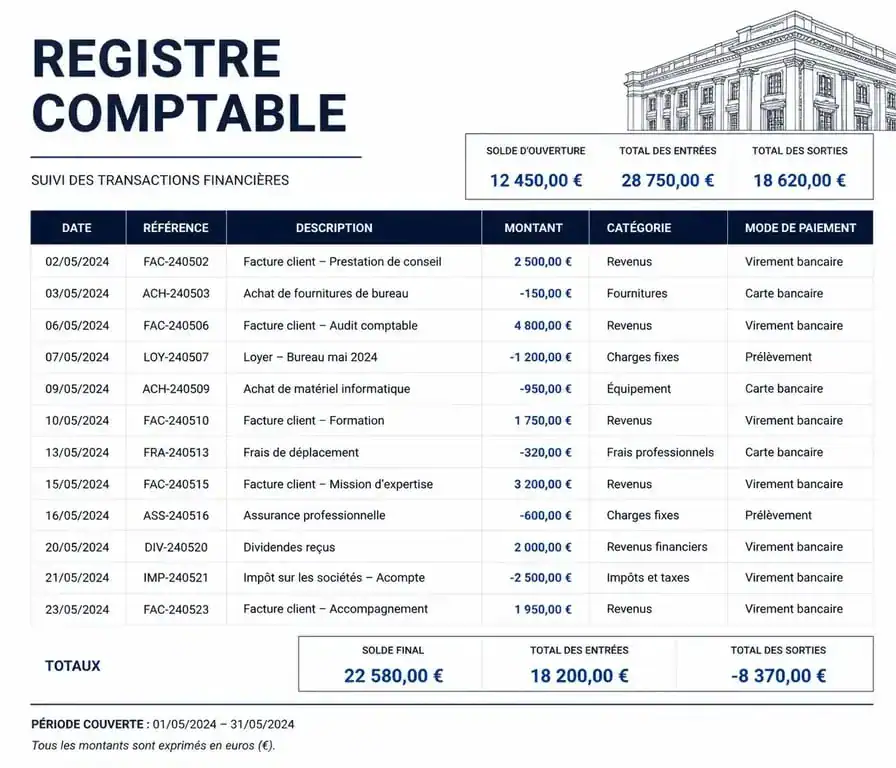 Structure d'un tableau comptable Excel gratuit pour TPE et indépendants