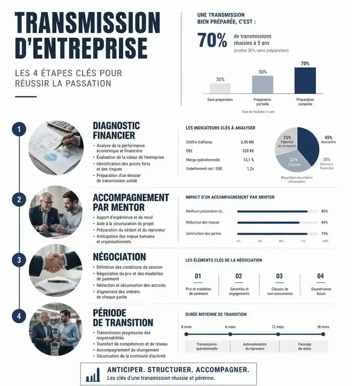 Étapes clés de la transmission d'entreprise pour cause de retraite via le réseau CRA