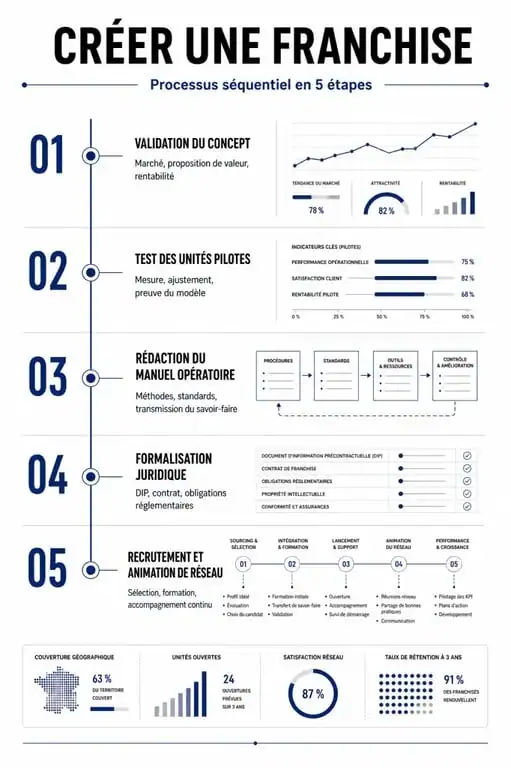 Infographie des étapes pour créer une franchise et transformer son entreprise en réseau