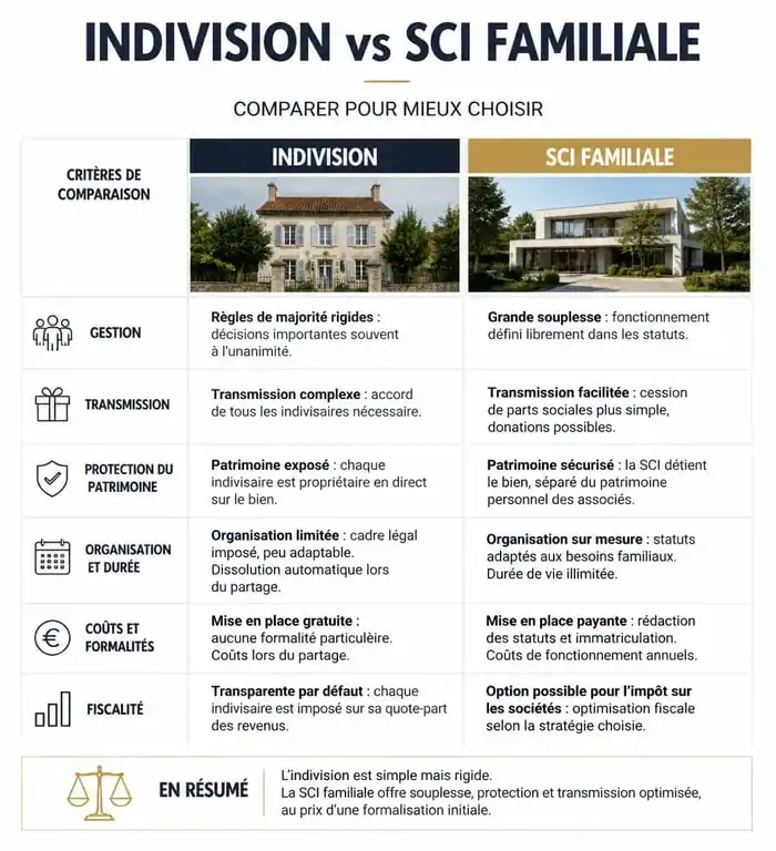 Comparatif entre SCI familiale et indivision pour la gestion de patrimoine