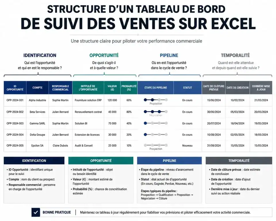 Exemple de structure pour un tableau suivi des ventes excel gratuit
