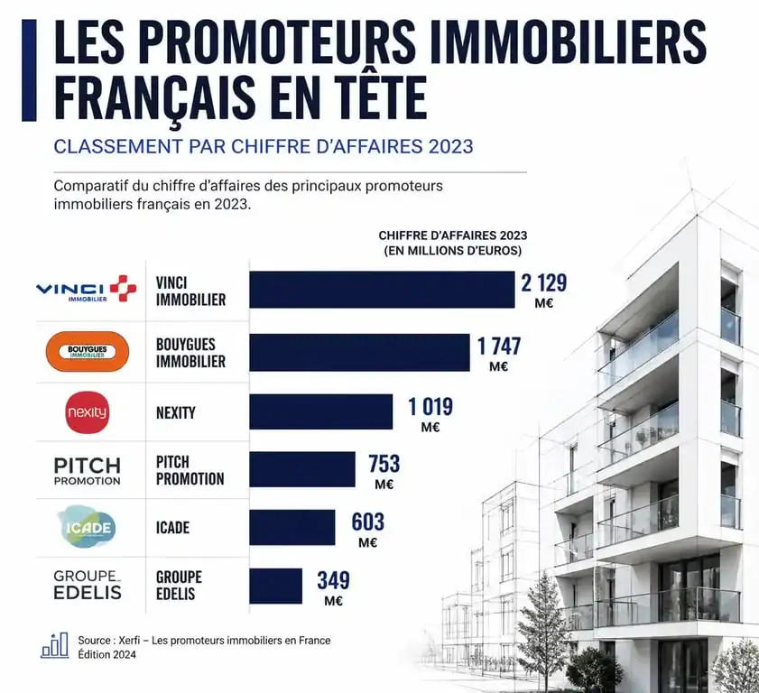 Infographie comparative du classement des promoteurs immobiliers en France par chiffre d'affaires