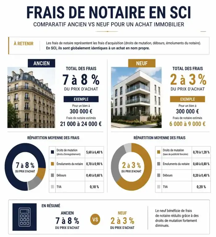 Comparatif des frais de notaire pour une SCI entre immobilier ancien et neuf