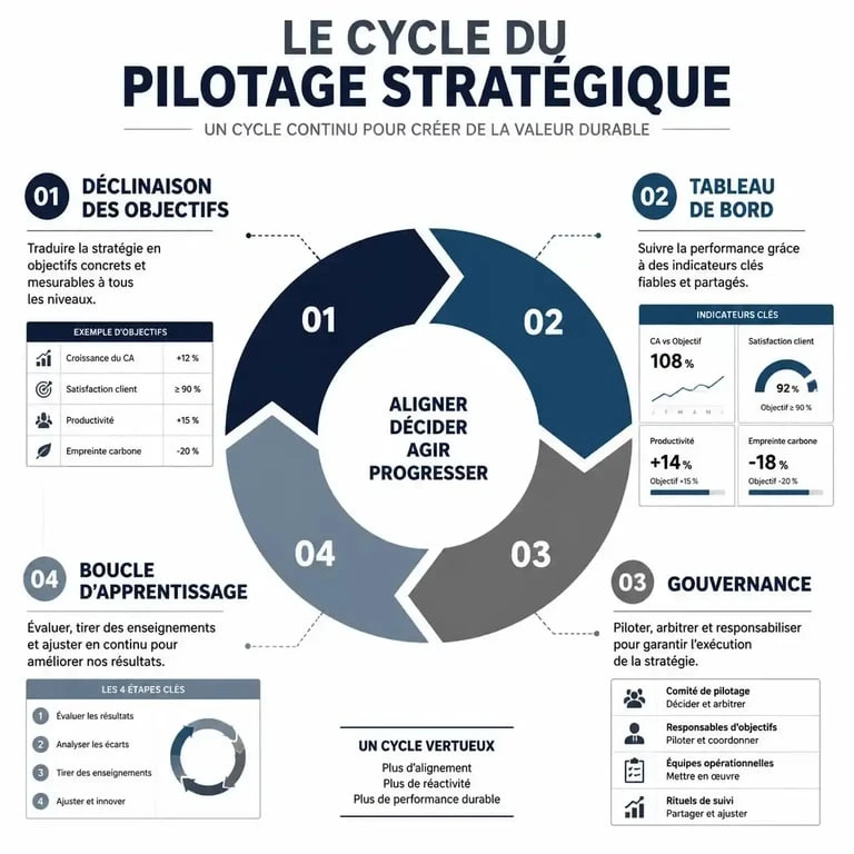 Schéma du cycle de pilotage stratégique pour les entreprises