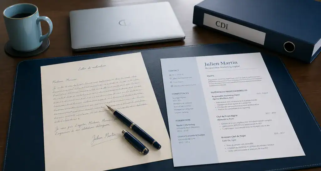 Lettre de motivation CDI sur bureau élégant