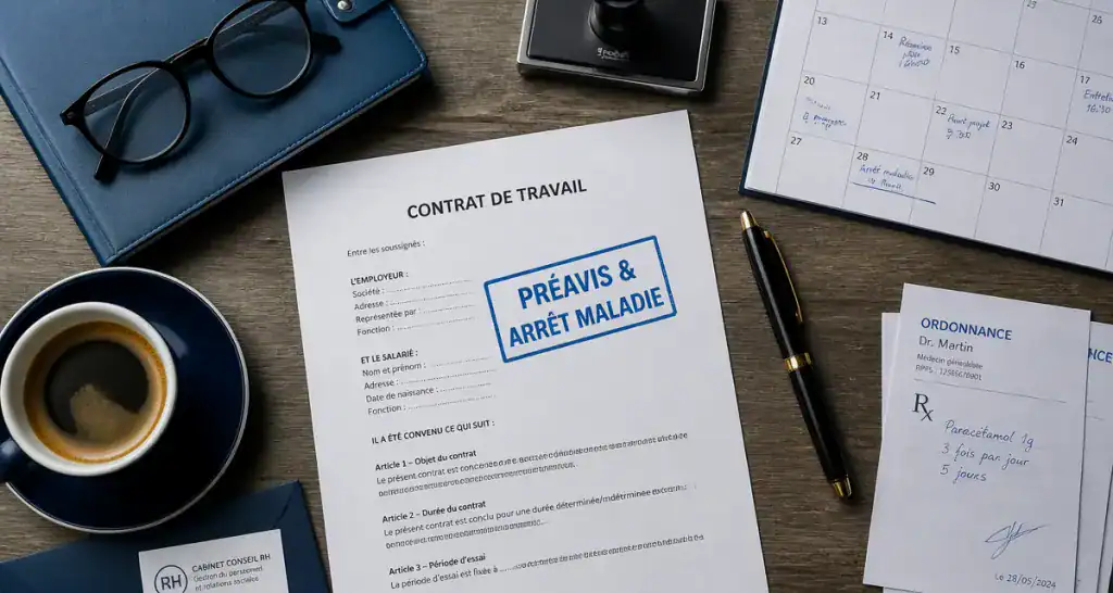 preavis et arret maladie sur contrat de travail bureau