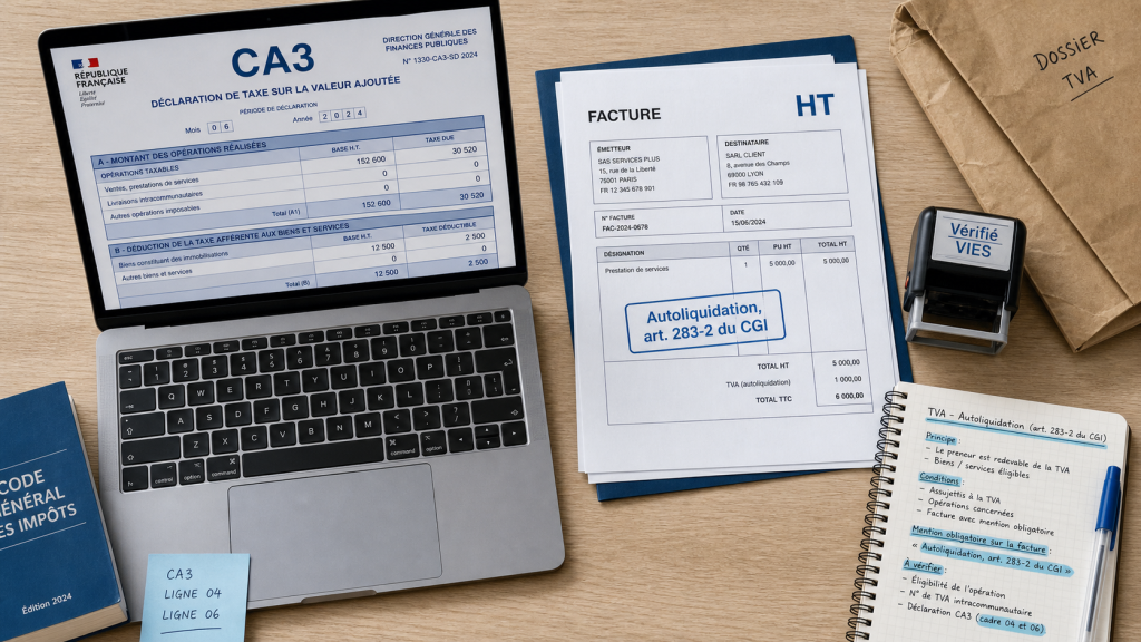 TVA intracommunautaire autoliquidation : facture HT et mention autoliquidation art. 283-2 CGI