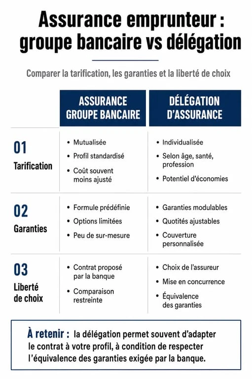 Comparatif assurance groupe bancaire et délégation d'assurance emprunteur