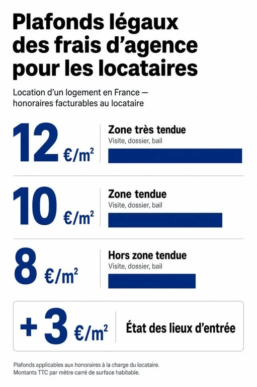 Infographie des plafonds légaux des frais d'agence immobilière pour les locataires