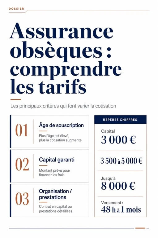 Assurance obsèques tarifs : illustration des facteurs de prix, du capital garanti et des délais de versement